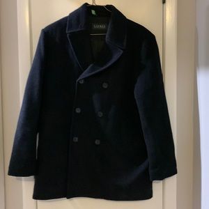 Double breasted Wool Coat, Size 40R,Black Lauren Ralph Lauren, Men's